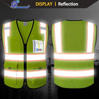 Reflective Safety Vest for Men Women with 9 Pockets and Zipper Front Class 2 High Visibility Mesh Work Vest Hi Vis Construction Vest,Meets ANSI/ISEA Standards(EK176-Yellow-XL)