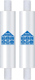 15in Stretch Wrap Roll with Handle, Heavy Duty 1200ft Shrink Wrap Roll, Clear 60 Gauge Industrial Strength Stretch Film with Extended Cardboard Handles, Plastic Wrap for Pallet Packing Moving(2 Rolls)