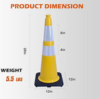 8 Pack 28 Inch Yellow Traffic Cones Heavy Duty with Black Base, Perfect for Large Field Sports, Construction Sites, Parking Control (8, Yellow, 28 Inch)