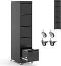 5 Drawer Locking File Cabinet with Wheels,Metal Mobile Filing Cabinets,Black Rolling File Cabinet for Home Office,Heavy Duty Storage Cabinet for A4/Letter/Legal Size File,Assembly Required