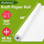 USA Made 48" x 1200" White Kraft Paper Roll, 45 lbs Thickness, American Quality Colored Kraft Paper for School, Bulletin Board - Odorless, Non-Toxic, Safe for Kids