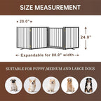 4 Panels Full Metal Freestanding Dog Gates with Door, 80” W x 24” H Folding Pet Gate Fence with Support Feet for Indoor,Stairs, Hallways and Doorways(Black)