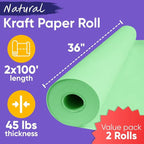 36" x 1200" (100 ft) Light Green Kraft Paper Roll (Value Pack of 2), 45 lbs Thickness, Made in USA Colored Kraft Paper for School, Bulletin Board - Odorless, Non-Toxic, Safe for Kids