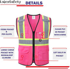 Safety Vest for Men Women Reflective with Multiple Pockets Mesh High Visibility Construction Work Vest,Meets ANSI/ISEA Standards(EK1-178-Pink-2XL)