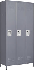 72" Tall Employee Locker with Shelves and Hooks 3 Doors Steel Sports Locker for Office Home Bedroom School Gym Garage, Metal Staff Locker Locking Storage Cabinet,Grey