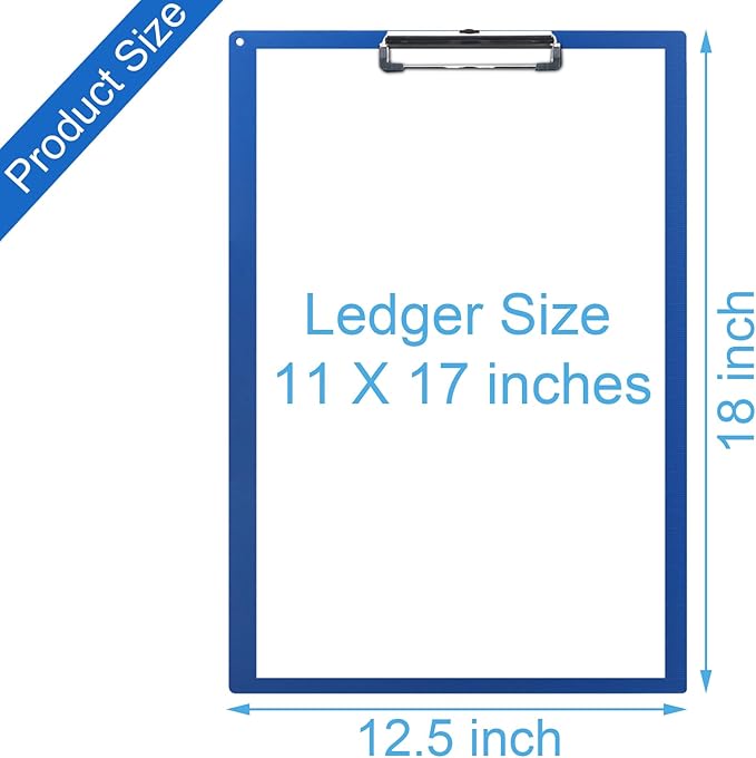 Acocony 11x17 Clipboard Vertical with Ruler Extra Large Clipboard Low Profile Clip 11 x 17 Clipping Board Plastic Blue Pack of 1