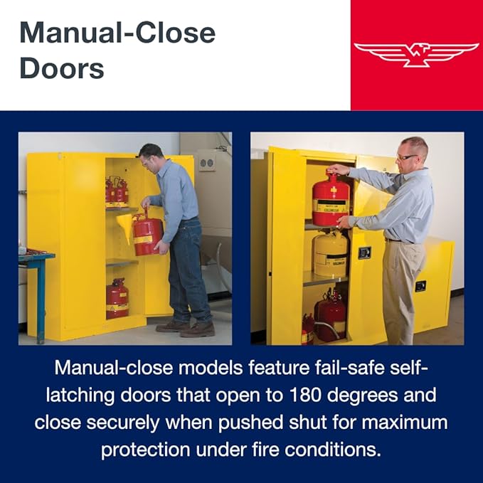 Eagle American Made 12 Gallon F﻿lammable Liquid Storage Cabinet, Manual-Close Space Saver Fireproof Cabinet for Schools, Garages, Manufacturing Facilities, 23" x 18" x 35", 1925X