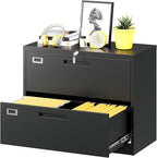 Lateral File Cabinet with Lock, 2 Drawer Large Metal Filing Cabinet,Home Office Lockable Storage Cabinet for Hanging Files Letter/Legal/F4/A4 Size-Assembly Required