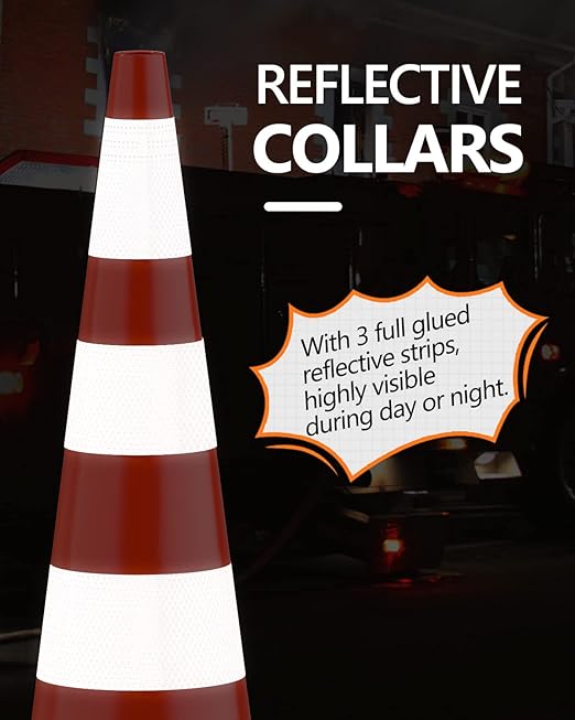 BATTIFE 12 Pack Traffic Safety Cones 36 Inches with Reflective Collars, PVC Orange Construction Cone for Traffic Control, Driveway Road Parking
