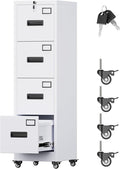 Aobabo 4 Drawer File Cabinet with Wheels, Lockable Metal Filing Cabinet with Name Card for Office and Home,Required Assembly,White