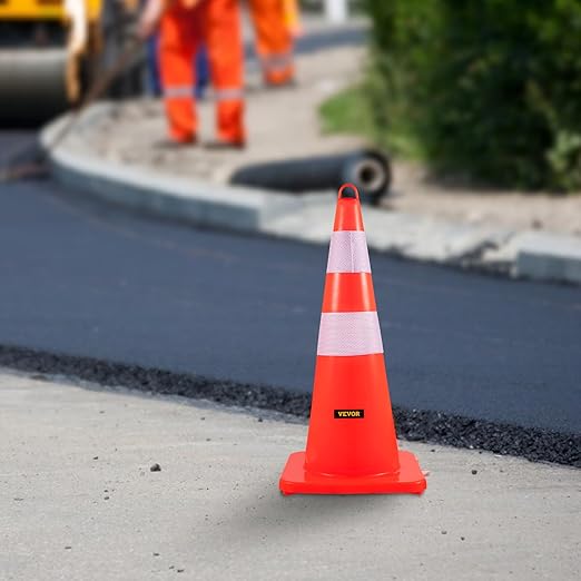VEVOR Safety Cones, 10PCS 28" Traffic Cones, PVC Orange Construction Cones, 2 Reflective Collars Traffic Cones with Weighted Base and Hand-Held Ring Used for Traffic Control, Driveway Road Parking