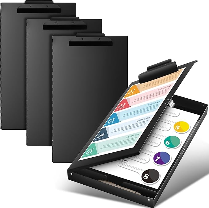 3 Pcs 11 x 17 Inch Aluminum Clipboard with Storage Metal Clipboard High Capacity Clip for Student Teacher Nurse, Black