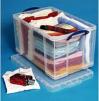 Really Useful Box 84 Liter Plastic Stackable Storage Container with Snap Lid & Built-In Clip Lock Handles for Home or Office Organization, Clear