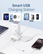 Power Strip Tower, 16.5 Ft Flat Plug Extension Cord, 16 in 1 Power Bars with Surge Protector, Power Tower Bar with 12 AC Multiple Outlets 4 USB (1 USB C)