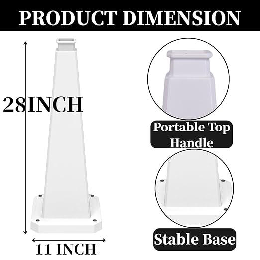 BESEA 6 Pack 28" Bright White Traffic Safety Cones with Weighted Base, High-Visibility Parking Cones for Driveways, Business Parking Lots, Garages, Indoor/Outdoor Use