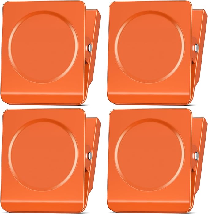 FINDMAG Extra Strong Magnetic Clips, 2.2inch Magnetic Binder Clips Heavy Duty, Large Christmas Light Clips with Magnet for Refrigerator, Office, Hanging Photos, Classroom (4Pack, Orange)