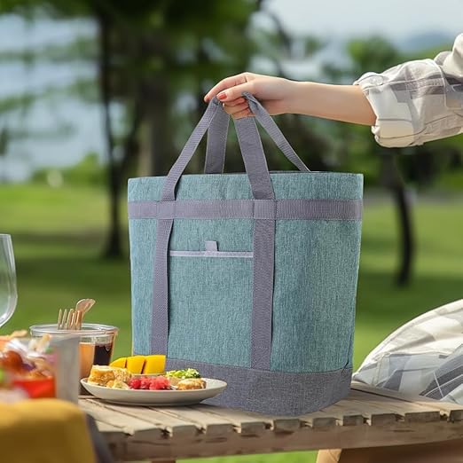 Insulated Cooler Bag, 1PK Insulate Tote Bag for Grocery Shopping, Non-Waterproof Cooler Bags Insulated for Travel/Picnic, Pizza/Food Delivery Bag to Keep Food Cold/Hot (Cationic Cloth, Green)