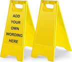 2 Pack 17.5 Inch Blank Floor Sign Yellow A-frame Foldable Caution Sign Write-On Double Sided Safety Warning for Pool Restaurant Restroom Office