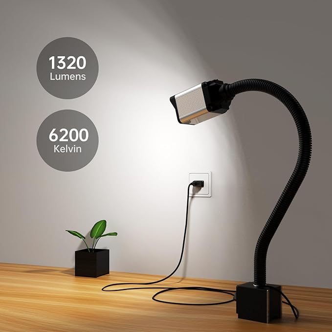 28LEDs Magnetic Light, 1320 Lumen 120v Flexible Gooseneck Work Light with Adjustable Magnetic Base for CNC MlilingDrill Press Sewing Machine Industrial Lighting, 12w