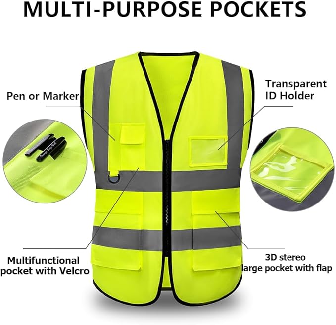 High Reflective Safety Vest for Men Women Breathable With Pocket Zipper for Build Oudoor Work Meet ANSI/ISEA Standard