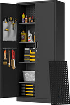 Washemba 71" Metal Garage Storage Cabinet, 2 Locked Doors and 5 Adjustable Shelves, can be Used for Storing Tools, consumables, Books, etc., for Office, Home, Garage, Gym, School (Black)