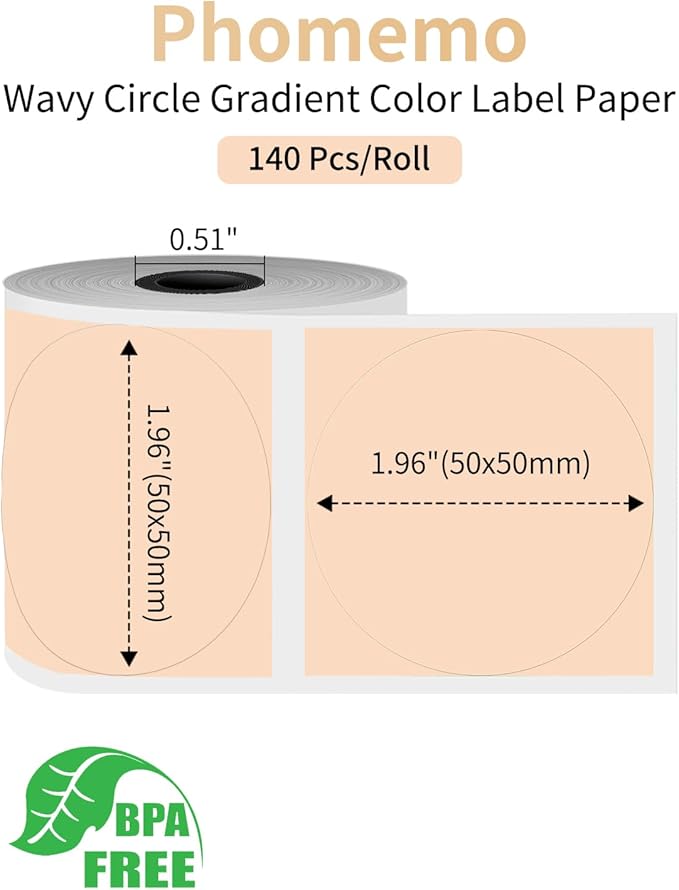 Phomemo Circle Label for M110/M110S/M120/M200/M220 Label Maker, 1.96" x 1.96"（50x50 mm） Round Thermal Labels for Barcode Labels, DIY Logo Design, Black on Khaki