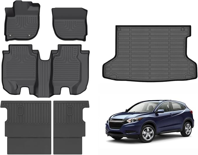 Hutisya-Floor Mats & Cargo Liner with Backrest Set Fit for Honda HR-V 2016-2022 AWD All Weather Protection Anti-Slip & Durable TPE Full Set Liners Automotive Accessories-Black