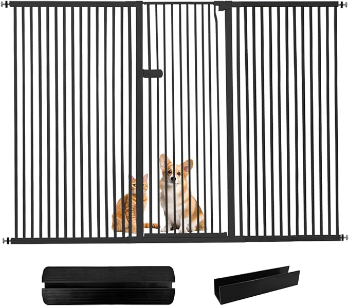 Lumizone Extra Tall Cat Gate 55.12" High Pressure Mounted Extra Wide 2025 New (17 Sizes) 1.37" Gap No Drilling Auto-Close One-Handed Operation Tall Pet Gate for Dogs(Black, 55.12" H x 84.45"-88.57" W)