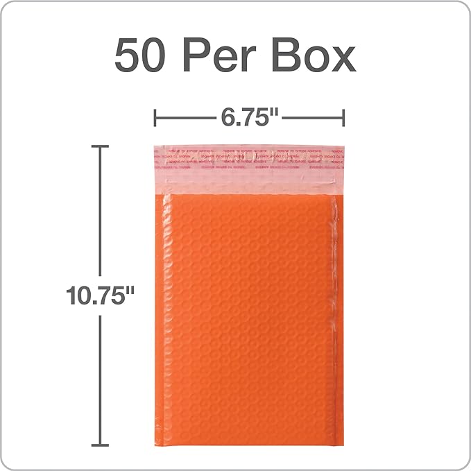 Quality Park Bubble Mailers, 6 x 9 Shipping Envelopes, Water Resistant Orange Poly Padded Envelopes, Redi-Strip Peel Off Closure, 50/Box (QUA85863)