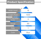 PSBM Blue Cast Stretch Wrap, 1 Pack, 18 Inch x 1500 Feet, 80 Gauge, Plastic Cling Dark Color Hand Stretch Film Rolls for Packaging Moving Packing Pallets
