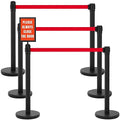 INMOZATA 6 Pack Retractable Belt Stanchions, Black Crowd Control Posts with 6.6FT Belts, Sign Holders, Heavy-Duty Steel Base – Ideal for Events, Auto Shows, Public Venues, Exhibitions