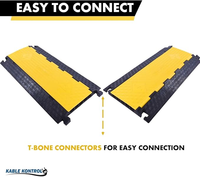 Kable Kontrol Atlas Cable Protector Wire Ramp - 5 Channel Bulk Wholesale Pallet – 10 Pcs - 35” Long Black & Yellow - 24000 Lbs Load Capacity - Rubber Speed Bump Wire Protector Cord Cover - CP9975