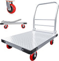 Heavy Duty Foldable Platform Truck - 2700LB Capacity Steel Push Cart, 40"x24" Oversized Flatbed with 5" Swivel & Fixed Wheels, Industrial Hand Truck for Warehouse Moving