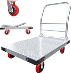 Heavy Duty Foldable Platform Truck - 2700LB Capacity Steel Push Cart, 40"x24" Oversized Flatbed with 5" Swivel & Fixed Wheels, Industrial Hand Truck for Warehouse Moving