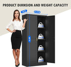 60 Inch Tall Pantry Cabinet, Metal Kitchen Storage Cabinet with Doors and Shelves, Black Cupboard for Food Storage, Freestanding Cabinet for Living Room, Dining Room - Assembly Required