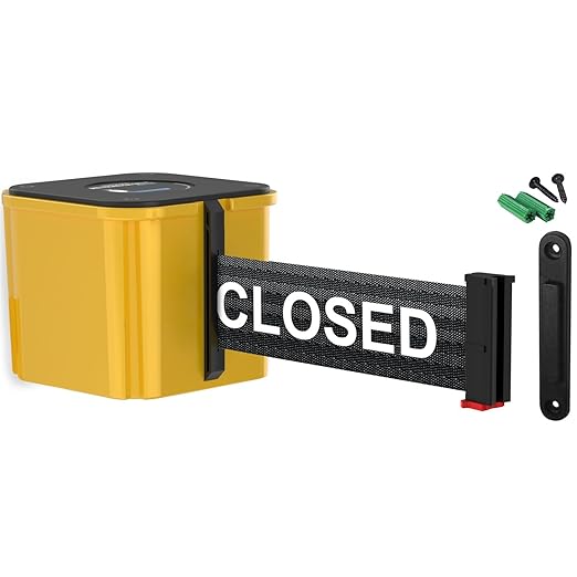 WM412 Retractable Belt Wall Mounted Yellow Crowd Control Barrier and Receiving End, 15' This Lane Closed Belt