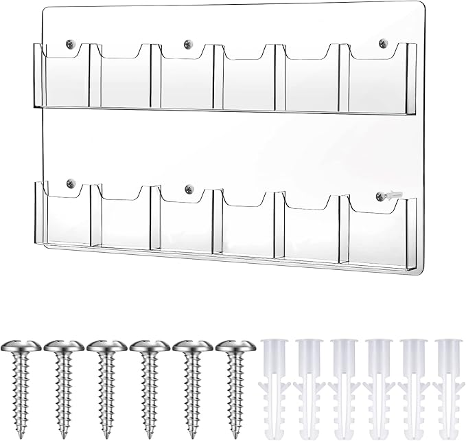 Eersida Acrylic Brochure Pamphlet Holder Brochure Display Stand Business Tri Fold Multi Slot Holder Rack Wall Mount Clear Pocket Space Saver for Flyer Literature Menu Advertise(12 Pockets)
