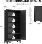 COFaR 71" Modern Pantry Cabinet in Black, 5-Tier Storage Cabinet with Adjustable Shelves, Industrial Steel Cupboard for Kitchen, Office & Living Room Organization