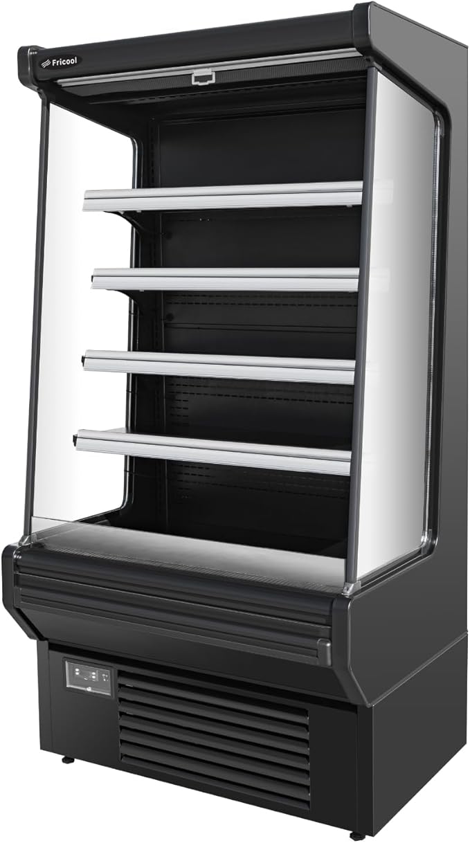 52" Display Refrigerators Open Air Food Refrigerated Display Case for Commercial Bakery Pastry Refrigerated Upright Display Cooler Case for Stores, Supermarkets, Bar, Shops, 36~41℉, Black