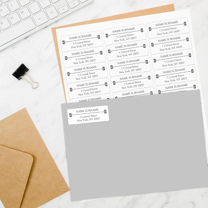 Dotty About Paper Personalized Return Address Labels (25-500 Custom mailing Address Labels) - Black and White x 100