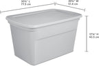 Sterilite 30 Gal Storage Tote, Stackable Bin with Lid, Plastic Container to Organize Clothes, Blankets in Closet, Basement, Gray Base and Lid, 6-Pack