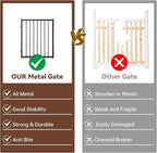 4 Panels Full Metal Freestanding Dog Gates with Door, 80” W x 24” H Folding Pet Gate Fence with Support Feet for Indoor,Stairs, Hallways and Doorways(Black)
