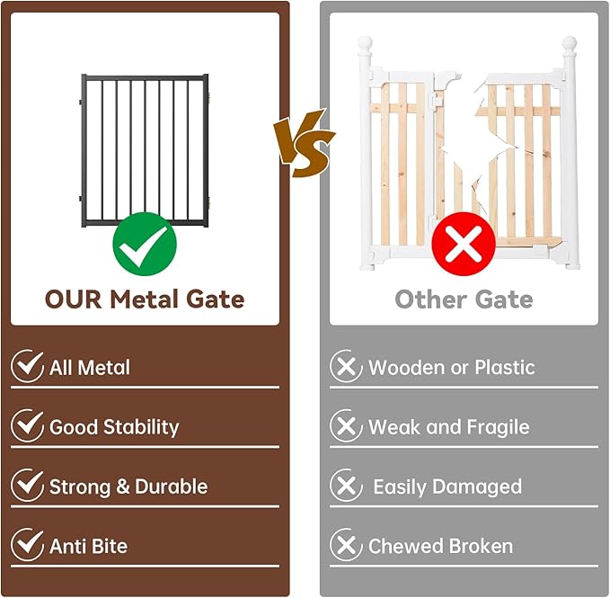 6 Panels Full Metal Freestanding Dog Gates with Door, 120” W x 24” H Folding Pet Gate Fence with Support Feet for Indoor,Stairs, Hallways and Doorways(Black)