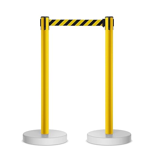 Crowd Control Warehouse CCW Set of 2 Retractable Belt Barrier Stanchion, Water Fillable Base MSH630 (11 Foot Belt, Yellow"Authorized Access ONLY" Black Letters with Black PVC Plastic Post)