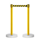 Crowd Control Warehouse CCW Set of 2 Retractable Belt Barrier Stanchion, Water Fillable Base MSH630 (11 Foot Belt, Red"This LINE is Closed" White Letters with Black PVC Plastic Post)