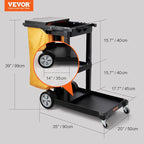 VEVOR Cleaning Cart, 3-Shelf Commercial Janitorial Cart, 200 lbs Capacity Plastic Housekeeping Cart, with 25 Gallon PVC Bag and Cover, 47 x 20 x 38.6in, Yellow&Black