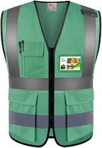 zojo High Visibility Safety Vests With Pockets, Wholesale Reflective Vest for Outdoor Works, Cycling, Jogging, Walking,Sports - Fits for Men and Women Pack of 10 (XXL-Green)