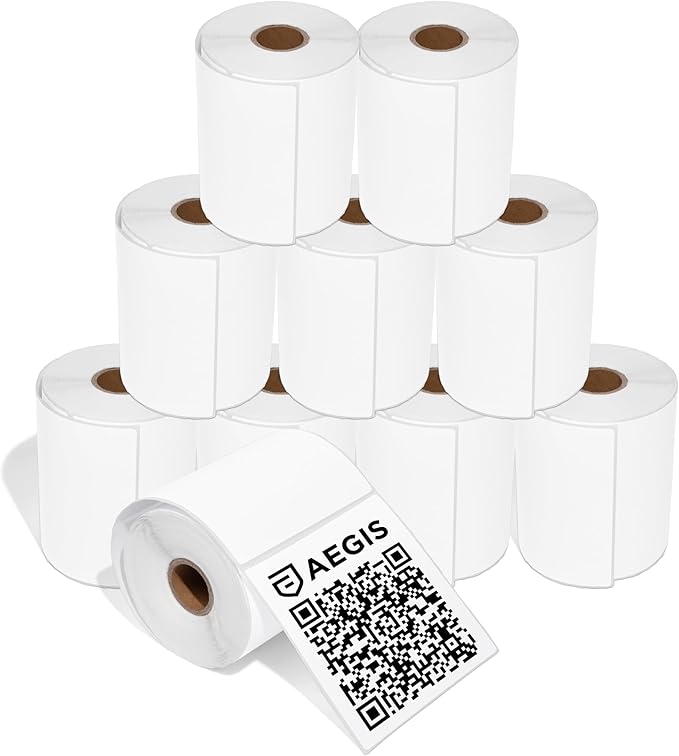 Aegis Adhesives - 4" X 4" Square Direct Thermal Labels Compatible with Rollo, Zebra, and Other Desktop Label Printers (10 Rolls, 350/Roll)