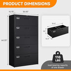 File Cabinet 5 Drawer, Lateral Filing Cabinet with Lock, Metal File Cabinets for Home Office, Office Cabinet for Hanging Files Letter/Legal/F4/A4, Assembly Required, Black