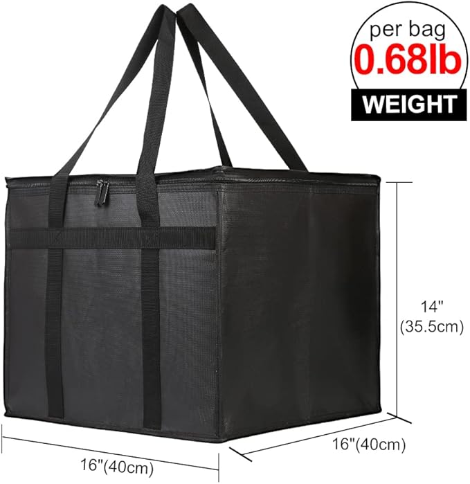 Bodaon Insulated Pizza Delivery Bag, 16" x 16" x 14" Pizza Warmer Bags for Carry Hot, Commercial Delivery Bag, Food Warmers for Parties, Pizza Pack Insulation, Pizza Carrier, Black, 1-Pack